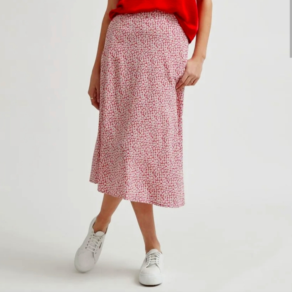 Red Floral Midi Skirt